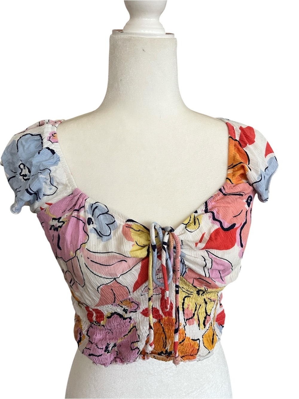 Salty Lemon Matching Floral Crop Top and Wide Leg Loose Pants Size Large
